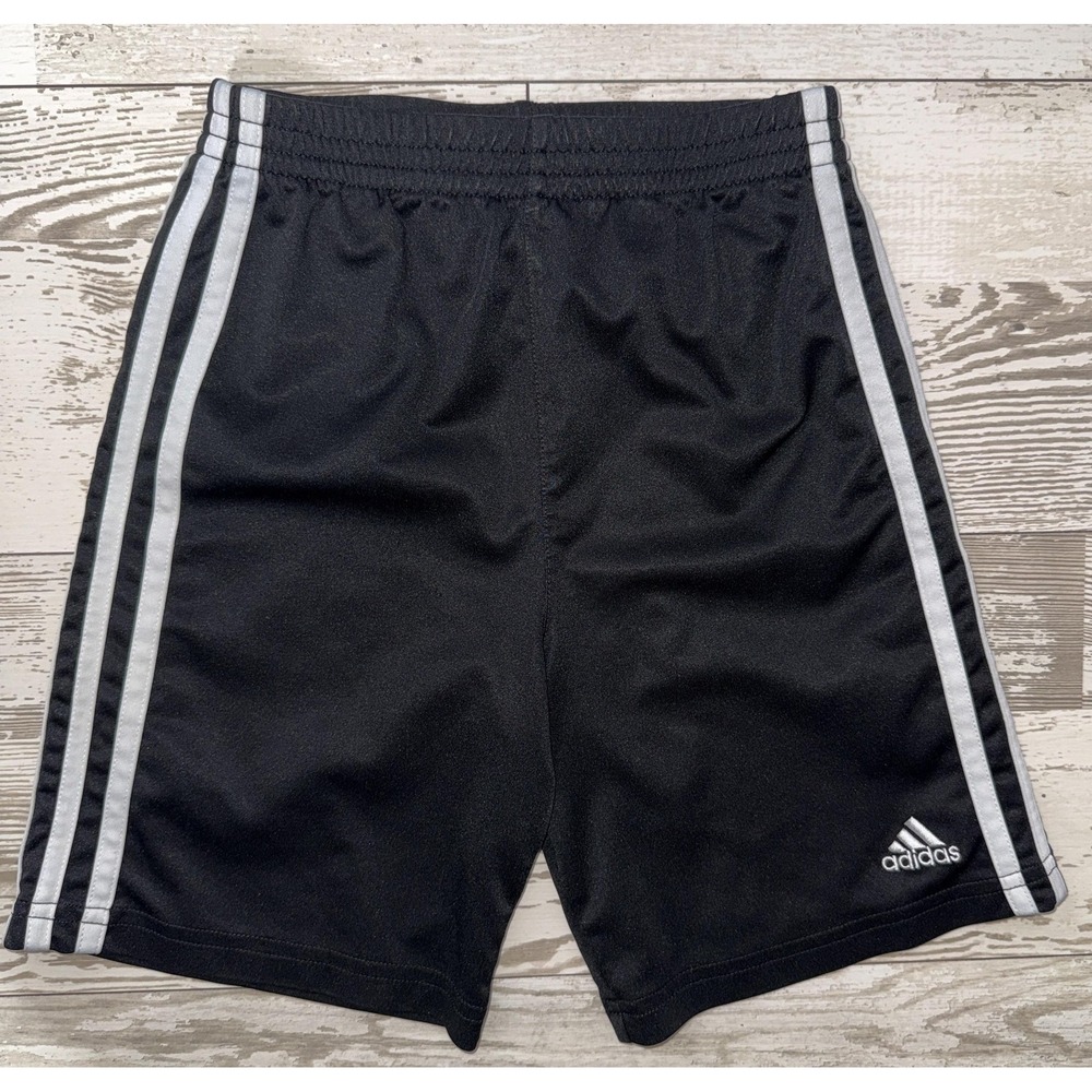 Adidas Shorts Boys 7 Black 3 Stripe Athletic Elastic Waist Soccer Gym Training